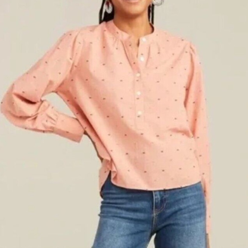 Roller Rabbit Anthropologie top pink embroidered Swiss dot S
